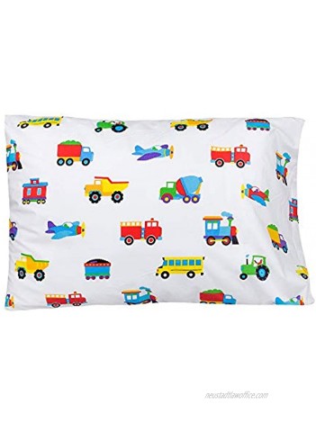 Wildkin Kids 100% Organic Cotton Flannel Pillow Case for Boys & Girls Soft & Breathable Fabric Kids PillowCase Pillow Case for Kids Fits Standard Size Pillow BPA-free Trains Planes & Trucks