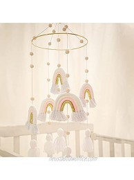 Baby Crib Mobile Handmade Macrame Rainbow Wooden Bed Bell White Powder Nursery Decoration for Boys and Girls as Newborn Gifts