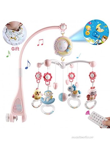 BOBXIN Baby Musical Crib Mobile with Projector and Night Light,150 Music,Timing Function,Take Along Mobile Music Box and Rattle,Gift for Toddleswith Bibs