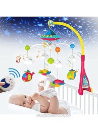 H HIBOBI Baby Musical Crib Mobile with Projection Function and Night Light,Hanging Rotating Teether Rattle and 108 Melodies Music Box with Remote Control,Toy for Newborn 0-24 Months Blue