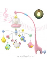 MARUMINE Baby Musical Crib Mobile with Night Light and Music Hanging Rotate Rattles Multifunctional Music Box Toy for Newborn 0-24 Months Infant Boys Girls Sleep Pink
