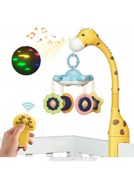 TUMAMA Remote Control Giraffe Baby Crib Mobiles with Projection Light and Music,Volume Up or Down,Sleeping,Piano and Natural Music,Auto-Sleep and Off,Mute Spin Motor,Bendable Tube Neck,Yellow