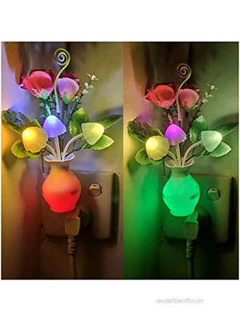 2Pack Plug in LED Night Light w Auto Dusk to Dawn Sensor,AUSAYE 0.5W Energy Saving Lamp Dream Nightlight Rose Flower Mushroom Night Lights for Kids Adults Bedroom,Bathroom,Living Room,Kitchen,Hallway