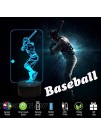 Baseball 3D Night Light Baseball Batter Sport Gifts Bedside Lamp for Xmas Holiday Birthday Gifts for Kids Baseball Fan with Remote Control 16 Colors Changing + 4 Changing Mode + Dim Function