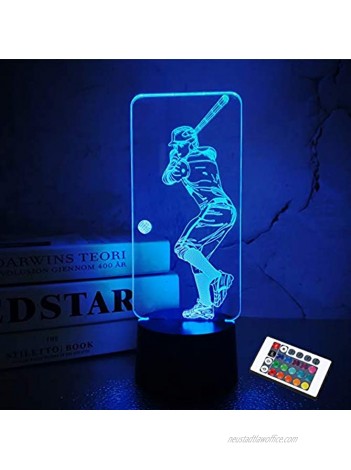 Baseball 3D Night Light Baseball Batter Sport Gifts Bedside Lamp for Xmas Holiday Birthday Gifts for Kids Baseball Fan with Remote Control 16 Colors Changing + 4 Changing Mode + Dim Function