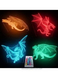 Dragon Night Light–4 Patterns Dragon Lamp for Kids- 16 Colors Changing Nightlight with Remote- 3D Optical Illusion Dragon Toys Holographic Lamp. Gift for 3 4 5 6+Years Old Boys and Girls.