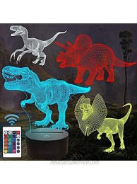 FULLOSUN Dinosaur Gifts T-rex Dinosaur 3D Night Light for Kids 4 Patterns with Remote Control & 16 Colors Changing & Dimmable Function & Gift Wrap Xmas Birthday Gifts for Boy Girl