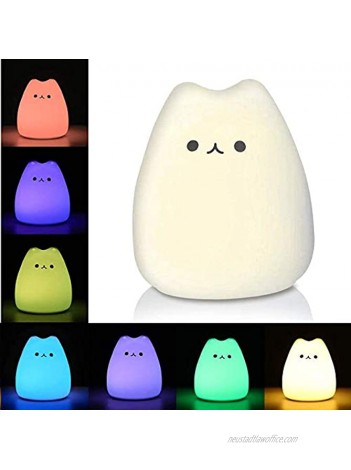 Litake LED Cat Night Light Battery Powered Silicone Cute Cat Nursery Lights with Warm White and 7-Color Breathing Modes for Kids Baby Children Mini Celebrity Cat