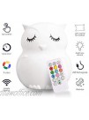 LumiPet Owl Kids Night Light Huggable Nursery Light for Baby and Toddler Silicone LED Lamp Remote Operated USB Rechargeable Battery 9 Available Colors Timer Auto Shutoff