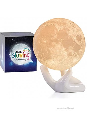 Mind-glowing 3D Moon Lamp Warm and Lunar White Night Light Mini 3.5in with Ceramic Hand Stand Cool Stocking Stuffers for Kids Nursery Decor for Your Baby Birthday Gift Idea for Women