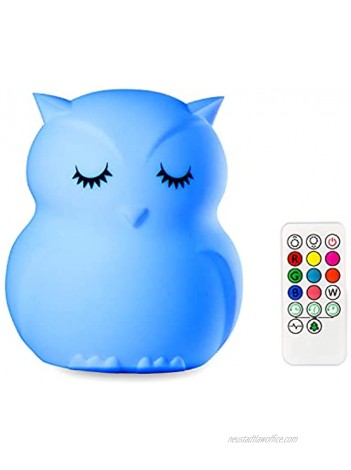 Owl Night Light for Kids Rechargeable Baby Silicone Nightlight Remote Control for Bedroom Nursery Night Lamp with Auto-off Timer Animal Touch Sensor Night Lights 9 Colors Change for Teen Girls Toddler