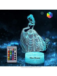 Princess Night Light for Kids Dimmable LED Bedside Lamp 16 Color Changing Night Lamp with Remote Control Princess Toy Birthday Gifts for Baby Children Girls