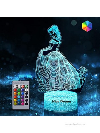 Princess Night Light for Kids Dimmable LED Bedside Lamp 16 Color Changing Night Lamp with Remote Control Princess Toy Birthday Gifts for Baby Children Girls