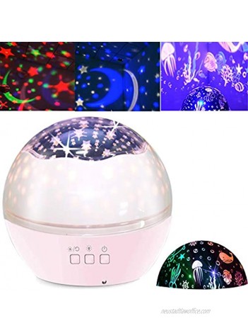 Star Projector Night Light for Kids Baby Projection Lamp 360 Degree Rotating Starry Sky Ocean Projection Night Light 8 Colors Changing Light for Kids Boys Girls Child Bedroom Decoration Party Pink