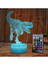 SZLTZK Dinosaur 3D Illusion Lamp for Boy Dinosaur Lamp 16 Colors with Remote Control Smart Touch Night Light Best Christmas Birthday Gift for Boy Girl Kids Age 5 4 3 1 6 2 7 8 9 10 11 Years Old
