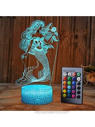 SZLTZK Mermaid 3D Illusion Lamp for Girl Mermaid Lamp Christmas Birthday Gift The Little Mermaid LED Night Light 16 Colors Changing for Kids Boy Child
