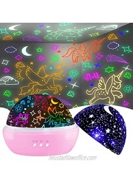 Unicorn Gifts for 3-9 Year Old Girls,Night Lights for Kids Room Decor,16 Colors Projector Lamp with Rotation,Kawaii StuffPink-Unicorn&Stars