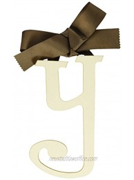 New Arrivals Wooden Letter Y with Solid Brown Ribbon Cream