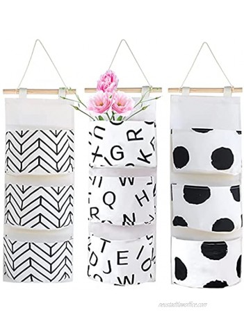 3Pcs Wall Closet Hanging Storage Bag Waterproof Linen Over The Door Organizer with 3 Width Pockets,Fabric Wall Hanging Storage Pouches for Bedroom BathroomArrow  Letter Dot