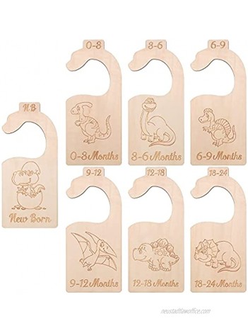 7 Pieces Dinosaur Baby Closet Size Divider Wooden Baby Closet Organizers with Hook Reliable Printed Clothing Nursery Decor Hanging Animal Closet Dividers for Newborn Baby Shower Cute Pattern