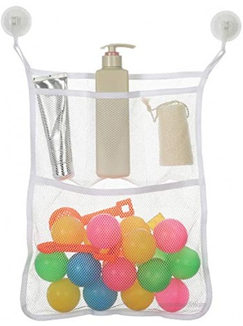 Angla Mesh Hanging Organizer Shower Caddy Bathroom Storage Bags with 4 Pockets Wall Door Mounted Organizer,Toys and Diaper Organizer for Baby