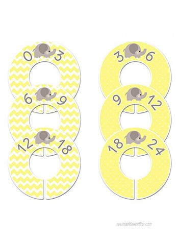C41 Baby Nursery Closet Clothing Size Dividers Gender Neutral Elephant Yellow Set of 6