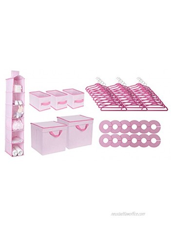 Delta Children Nursery Storage 48 Piece Set Easy Storage Organization Solution Keeps Bedroom Nursery & Closet Clean Barely Pink