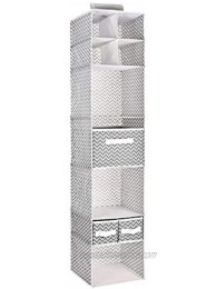 MaidMAX 7-Tier Cloth Hanging Shelf for Baby Nursery Storage Hanging Closet Organizer with a Widen Strap 3 Foldable Drawers and Divided Panels 53 Inches High Gray Chevron