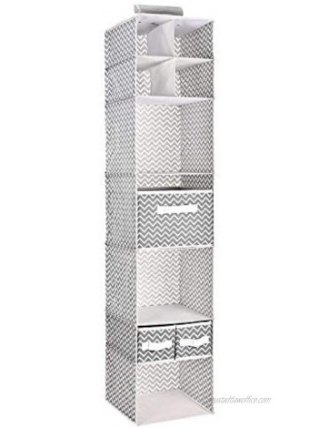MaidMAX 7-Tier Cloth Hanging Shelf for Baby Nursery Storage Hanging Closet Organizer with a Widen Strap 3 Foldable Drawers and Divided Panels 53 Inches High Gray Chevron