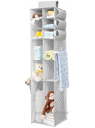 mDesign Long Soft Fabric Over Closet Rod Hanging Storage Organizer with 12 Divided Shelves Side Pockets for Child Kids Room or Nursery Store Diapers Wipes Lotions Toys Gray White