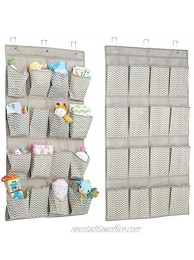 mDesign Soft Fabric Over The Door Hanging Storage Organizer with 16 Deep Pockets for Child Kids Room Nursery Playroom Metal Hooks Included Chevron Zig-Zag Print 2 Pack Taupe Natural