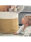 Cotton Rope Woven Storage Basket Large 15x15x14 Inches | Organic Nursery Hamper Bin and Organizer for Baby Blanket Toys Towels and Laundry Beautiful Decorative Baskets white beige