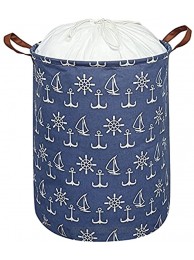 DDBASKET Large Drawstring Laundry Basket Collapsible Toy Storage Binwith Lid Clothes Hamper with Handles for Kids,Boys and Girls,Nursery HamperBlue rudder