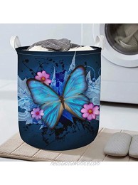 KUIFORTI Blue Butterfly Printed Laundry Hamper with Handles,Round Large Clothes Basket,Collapsible Storage Organizer Perfect for Boys Girls Toys Room Bedroom Nursery,Home,Gift Basket