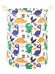 Laundry Basket Canvas Waterproof Round Collapsible Cute Animal Dinosaur Pattern Clothes Storage Bin with Handles for Toy Books Holder,Baby Hamper,Home Decoration,Kids Room Green,15.7”x 15.7”x 19.7”
