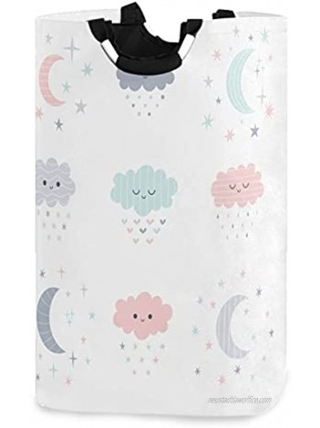 OREZI Smiling Clouds Moon Stars Laundry Hamper,Waterproof and Foldable Laundry Bag with Handles for Baby Nursery College Dorms Kids Bedroom Bathroom