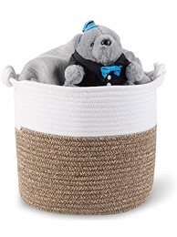 Polarduck Cotton Rope Basket 12” x 12” x 12” Baby Laundry Basket Laundry Hamper Woven Blanket Basket Nursery Bin Organizer Toys Storage Basket with Lucky Knots Handle Natural White & Jute Medium