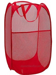 Portable Large Rectangle Laundry Basket with Carry Handles Big Heavy Duty Pop Up Nursery Clothes Hamper Folding Mesh Room Organizer Storage Red