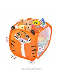 Smart Design Kids Pop Up Organizer with Animal Print VentilAir Mesh Netting for Toddlers Baby Clothes Plushies & Toys Home Organization Cube 10.5 x 11 Inch [Orange Tiger]