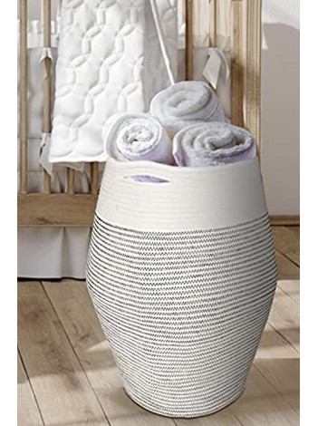 Woven Baby Hamper | Boho Nursery Hamper | Large White Rope Basket Height 21.6 Inch | Blanket Storage for Living Room