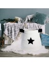 YLWHZOVE Large Woven Basket for Kids with Cute Star for Baby Nursery Kids Room Cotton Rope Organizer Bins Toy Basket 18.1" x 16.5" x 13.8" White with Black