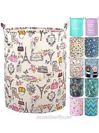 YOMFUN Foldable Laundry Basket for Girls Laundry Hamper for Kids Room,Vintage Dirty Clothes Laundry Basket 19.7" Waterproof Toy Organizer Paris Decor for Bedroom,Adults Paris,L