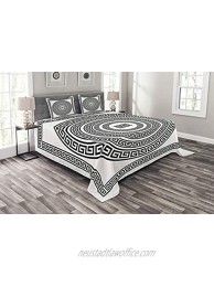 Ambesonne Greek Themed Bedspread Traditional Meander Border Set Square and Circles Antique Frame Pack Decorative Quilted 3 Piece Coverlet Set with 2 Pillow Shams King Size White and Black