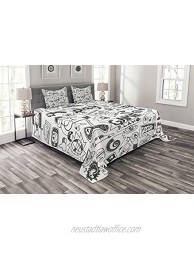 Ambesonne Video Games Bedspread Monochrome Sketch Style Gaming Design Racing Monitor Device Gadget Teen 90's Decorative Quilted 3 Piece Coverlet Set with 2 Pillow Shams Queen Size Black White