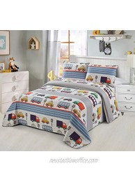 Better Home Style Blue Cars Trucks Buses Taxis Vehicles City Streets Themed Kids Boys Toddler Coverlet Bedspread Quilt Set with Shams # Transportation Queen Full