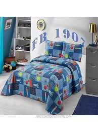 Better Home Style Blue Spaceship Rocket Spacecraft Universe Galaxy Cosmos Planets Themed Kids Boys Toddler Coverlet Bedspread Quilt Set with Shams # Spaceship Queen Full