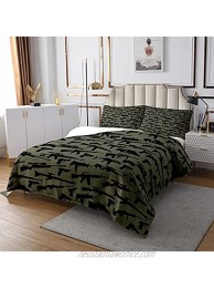 Erosebridal Machine Guns Bedspread Set for Boys Youth Teens Men,Military Theme Coverlet Set,Army Rifle Pattern Quilted Coverlet,Soft Microfiber Bedding Set Twin Size Army Green