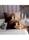 Feelyou Girls Guitar Bedspread Music Themed Quilted Coverlet for Kids Children Retro Musical Pattern Coverlet Set Brown Wood Grain Quilted Bedroom Decor Bedding Collection 3Pcs Queen Size