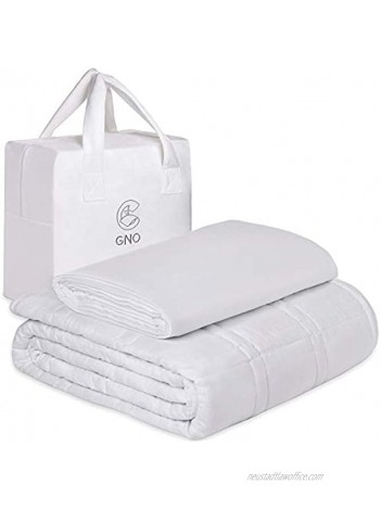 GNO Premium Adult Weighted Blanket & Removable Bamboo Cover 20 Lbs 60''x80'' Queen Size 100% Oeko Tex Certified Cooling Cotton & Glass Beads Organic Heavy Blanket Designed in USA White