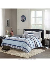 Intelligent Design Reverisble Quilt Set Modern Casual Stripes Design All Season Coverlet Bedspread Bedding Set Bedroom Décor Full Queen Paul Blue 5 Piece